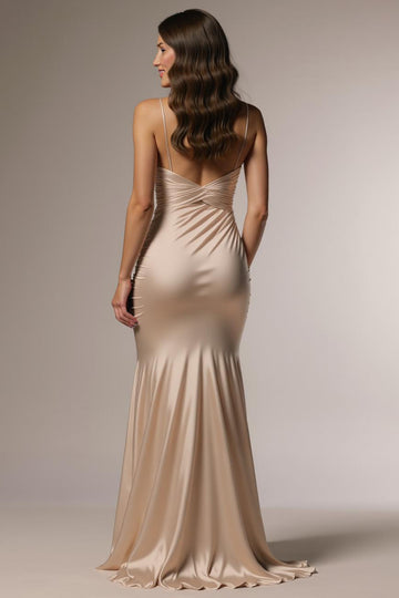 Champagne Cut-Out Mermaid Formal Dress With Slit